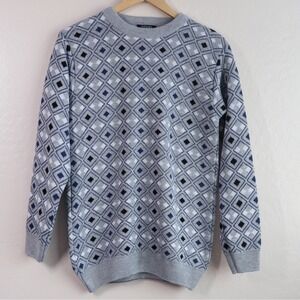 Vintage Grandpa Sweater Oswal by Hindo Knitwear Geometric Diamond Pattern Gray S